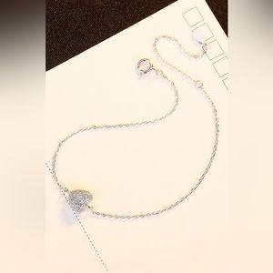 Platinum Plated 925 Silver Pink Heart Shaped Cubic Zirconia Bracelet